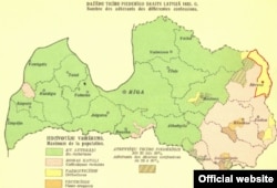 Карта Латвии 1935 года, когда территория под названием Абрене принадлежала этому государству